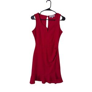 NWT Almost Famous Women's Red Midi Size M Dress Pencil Ruffle Holiday Cocktail